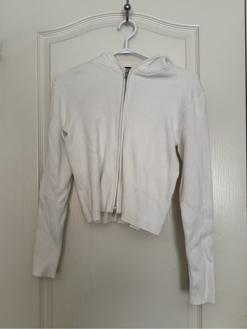 Brandy Melville Ribbed Zip Up Hoodie Crema